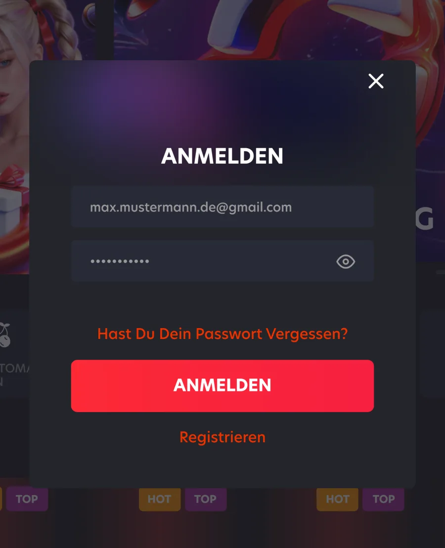 1Red Casino Login: Anmeldung im Spielerkonto mit E-Mail-Adresse und Passwort