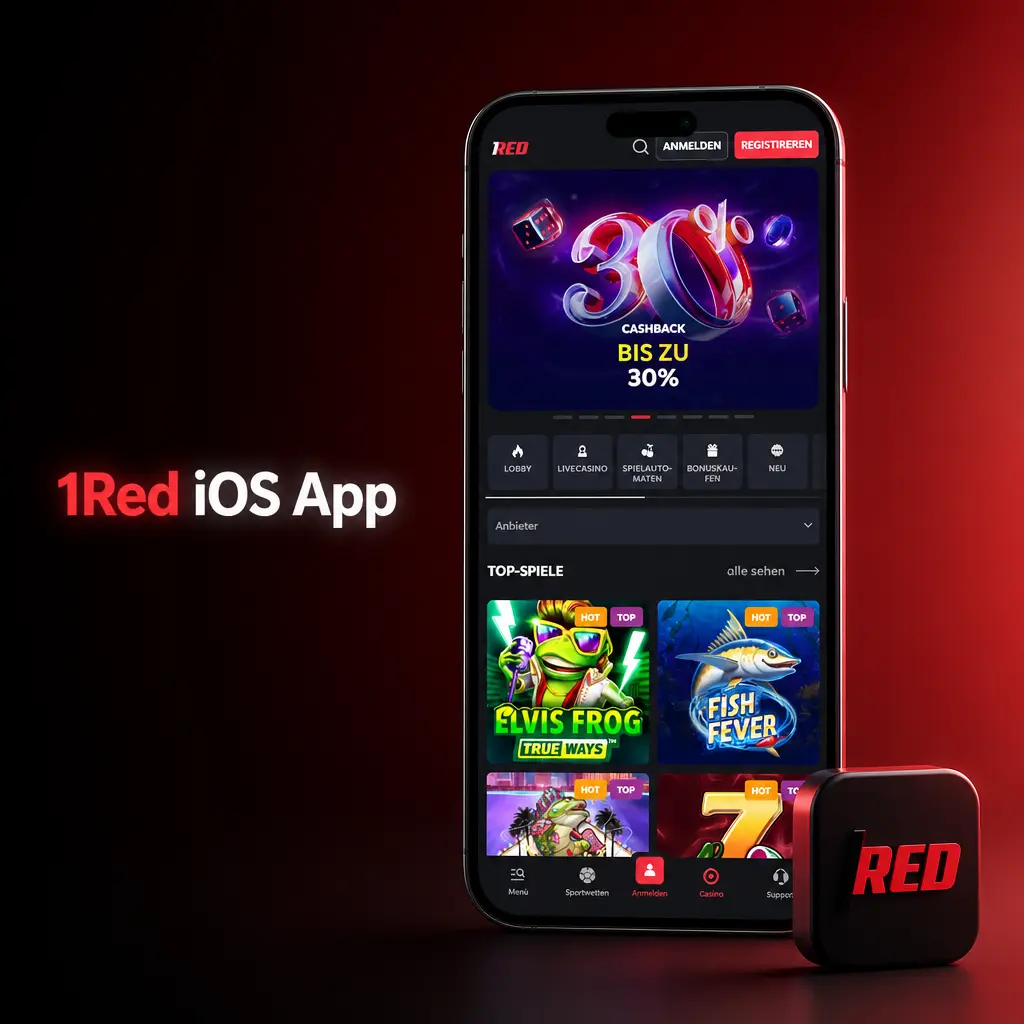 1Red iOS App auf iPhone und iPad mit Sportwetten, Live-Casino sowie Ein- und Auszahlungen