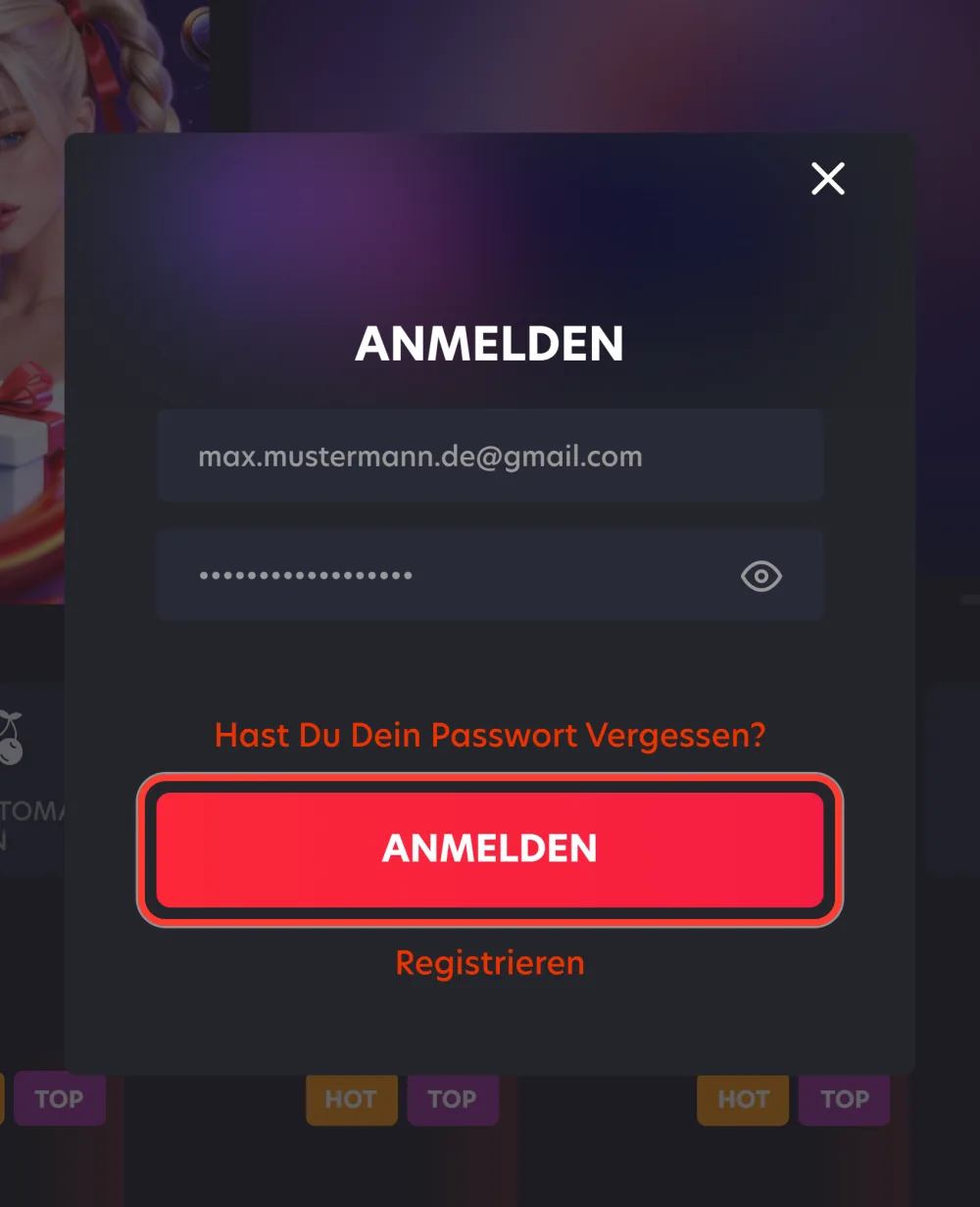 Nach dem Passwortwechsel erneut im 1Red Casino anmelden