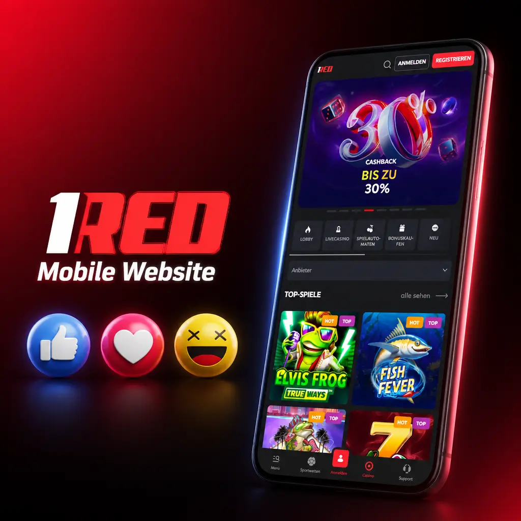 1Red mobile Website auf Smartphone – responsives Design für Sportwetten und Casino ohne App