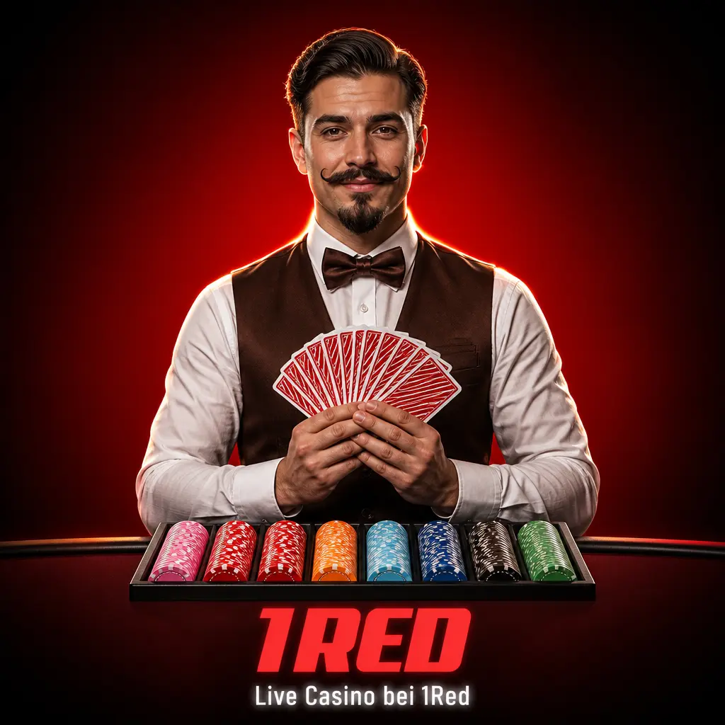 Live Casino bei 1Red mit echten Dealern an HD-Video-Tischen für Blackjack, Roulette und Baccarat