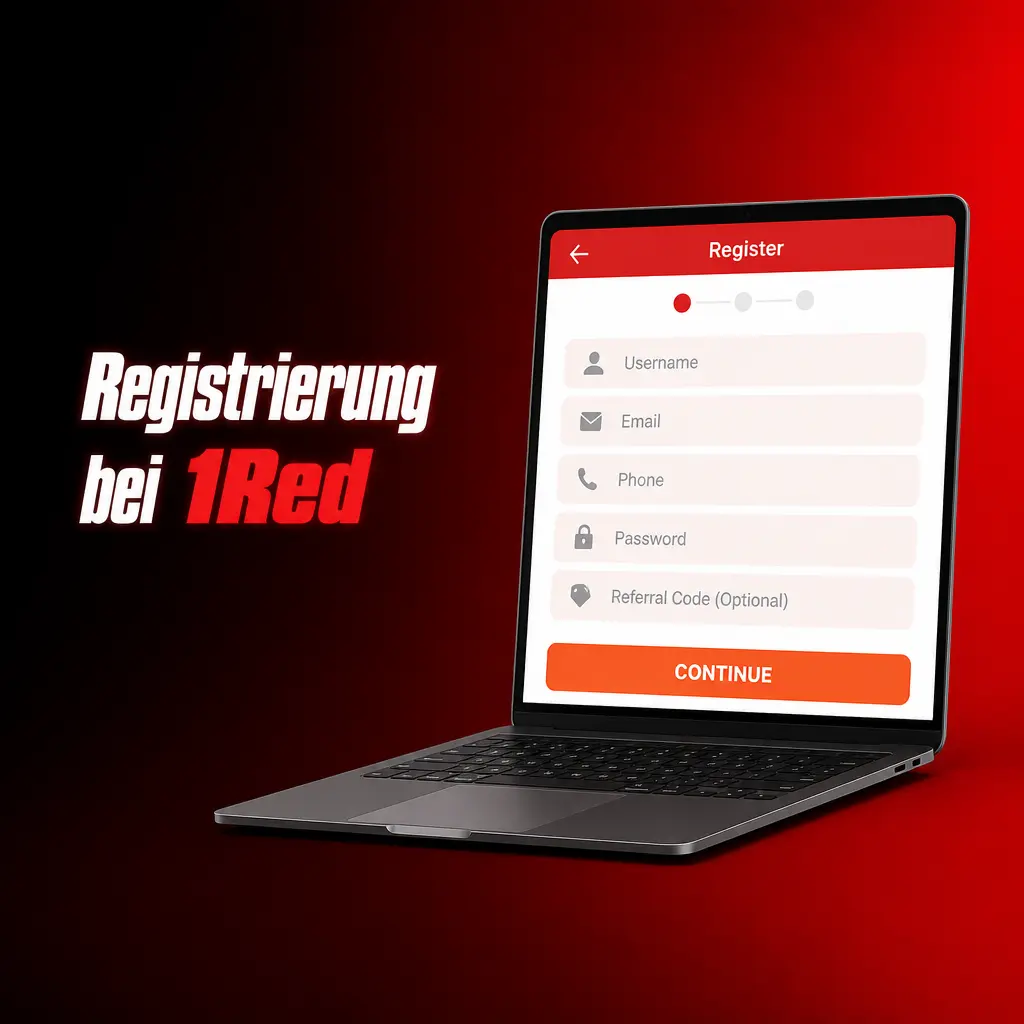 1Red Registrierungsformular mit Eingabefeldern für Name, E-Mail und Passwort zur Kontoeröffnung