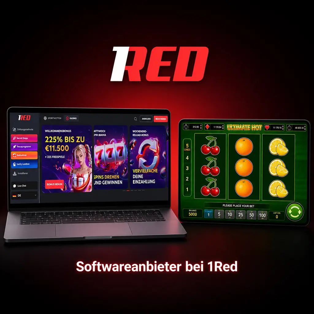 Logos der Softwareanbieter bei 1Red: Pragmatic Play, NetEnt, Spinomenal, Play'n GO und Spribe