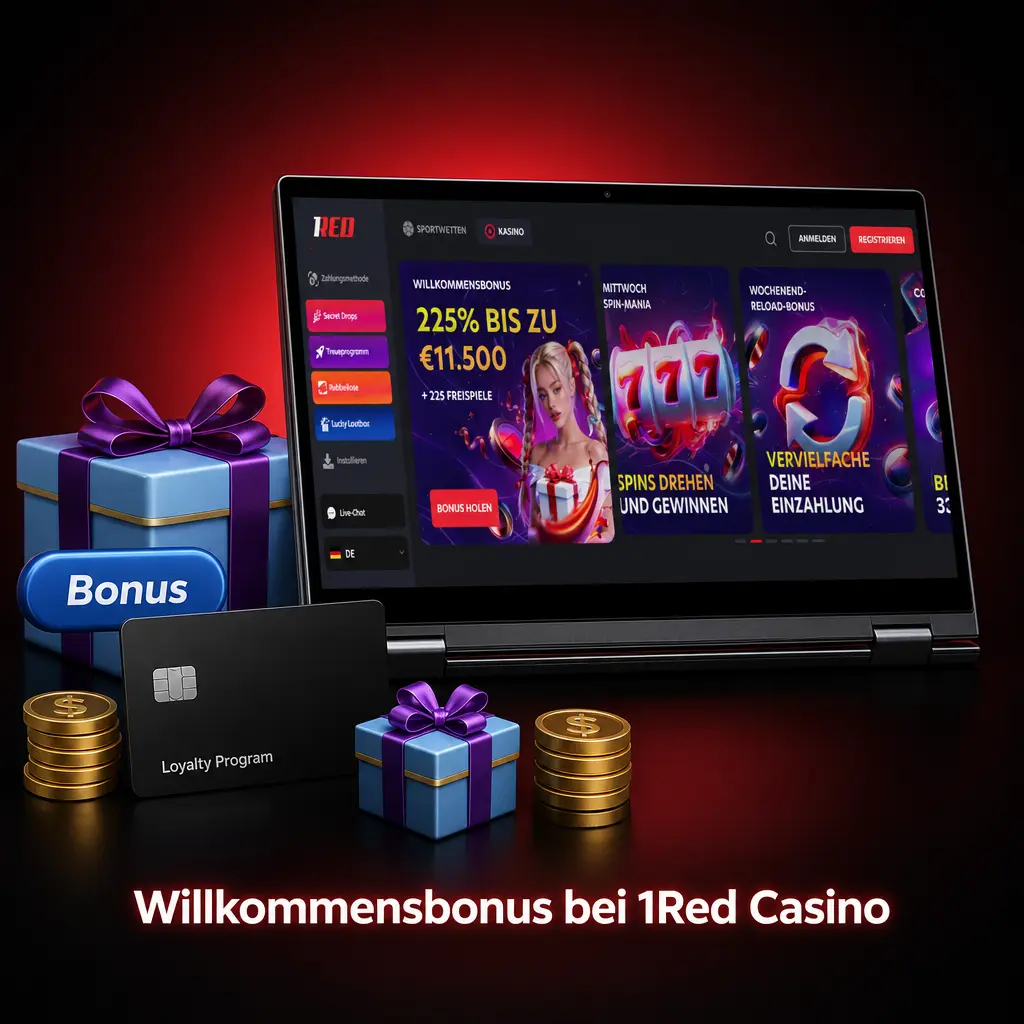 Willkommensbonus bei 1Red Casino: 225% bis zu 11.500 EUR und 225 Freispiele für neue Spieler
